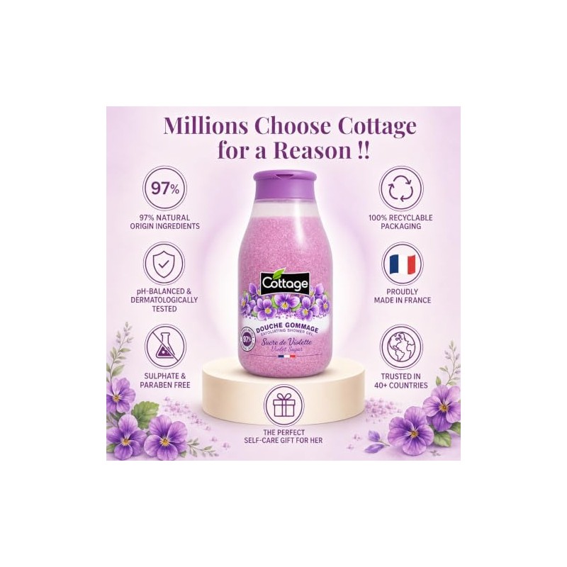 COTTAGE - Shower Scrub Purple Sugar Grains Scrub 100% Natural