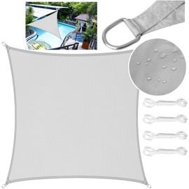 LEcylankEr Sun Shade Sail 2x2m Square PES Polyester Waterproof Sail Shade with Accessories 95% UV Block Shade Sails Sun Shades for Garden Outdoor Patio Pergola Balcony (light grey, 2 x 2 m)
