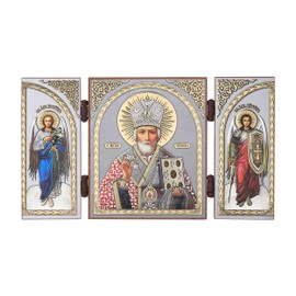 NKlaus - Saint Nicholas - Icon Triptych Christian - Wooden Travel Altar Iconography 16891