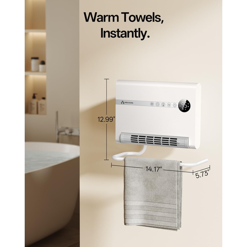 Wall Heater, Space Heater for Bedroom, 1500W PTC Fast Heating