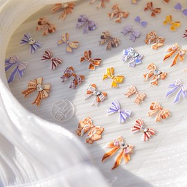 5D Embossed Bow Nail Art Stickers Self Adhesive Colorful Bow Nail Stickers with Rhinestones Glitter Designs Nail Art Supplies Cute Nail Decals Manicure Decorations for Women Girls Acrylic Nails DIY