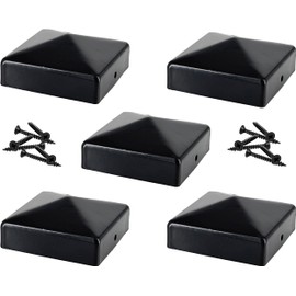 IRONTITE® 5 Pack Metal Fence Post Caps 3x3 Black, Newel Post Cap Fence Toppers to Suit 75mm (3") Square Fence Newel Posts. Protect Your Posts with This Pyramid Fence Post Protector (Black)