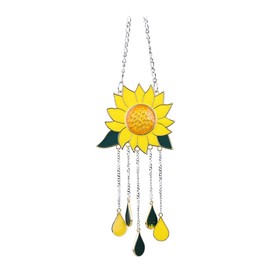 Dripping Sunflower Pendant Wind Chimes, Sunflower Wind Chimes Ornaments, Metal Wind Chimes for Garden, Beautiful Stained Glass Window Hanging Panel Decoration with Chain for Home Garden Decor(Yellow)