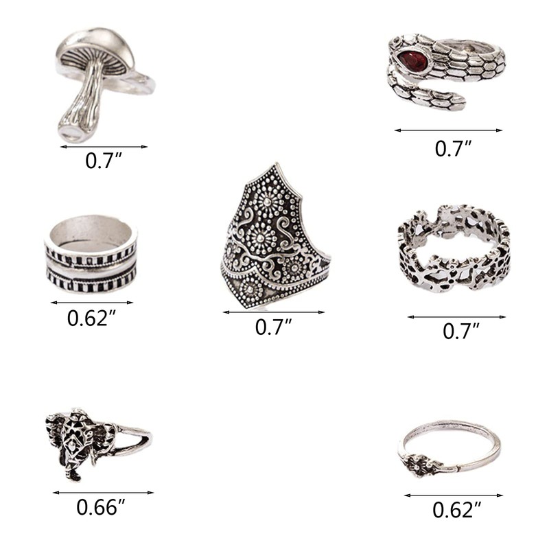 8PCS Boho Rings Set for Women Teen Girls Mushroom Finger