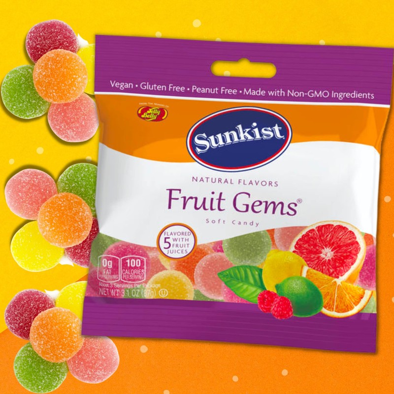 Sweetzo Sunkist Fruit Gems, Fruity Pectin Flavored Chewy Candies, Orange,