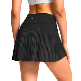 SANTINY Women's Pleated Tennis Skirt High Waited Athletic Skirts with Pockets Tummy Control Golf Skorts for Woman (Black_L)