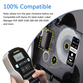USUPERINK 1 Pack Compatible for DYMO D1 45021 S0720610 12mm 1/2 inch x 23 feet White on Black Label Tape Cartridge Refill for LabelManager 160 280 360D COLORPOP LabelWriter 400 450 Duo Label Maker