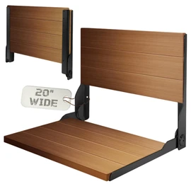 Folding Shower Seat 20'', Large Teak Shower Seat, Folding Shower Bench, Wall Mount Foldable Chair, 500 lbs Capacity, Stainless Steel, Black