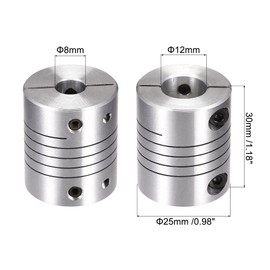 sourcing map 2PCS Motor Shaft 8mm to 12mm Helical Beam Coupler Coupling 25mm Dia 30mm Length
