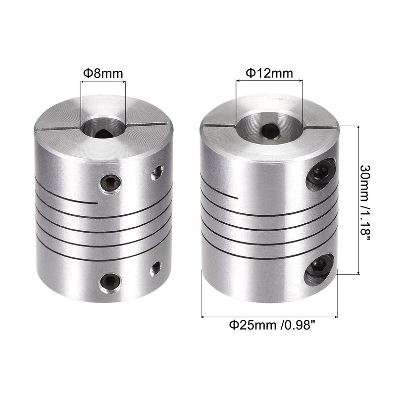 sourcing map 2PCS Motor Shaft 8mm to 12mm Helical Beam