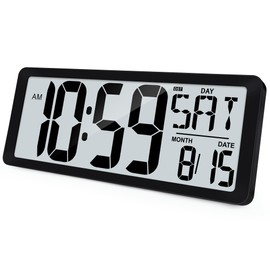 KMMKGG (4.6" Numbers 15 Inch Large Digital Wall Clock Battery Operated-Never Needs Setting!-Easy to Read Numbers-Easy Set-Up Auto DST