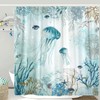 Neasow Nautical Shower Curtain, Teal Jellyfish Beach Shell Sea Life