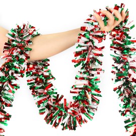 50 Feet Christmas Tinsel Garland Metallic Tinsel Twist Garland Christmas Tree Garland Decorations for Christmas Party Supplies Decor (Red, Green and White)