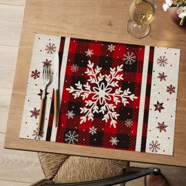 Artoid Mode Snowflakes Vinyl Christmas Placemats Set of 4, 12x18 Inch Wipeable Non-Slip PVC Place Mats for Party Kitchen Dining Decor