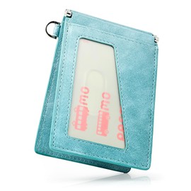 QUARE Pass Case, Commuter Pass Case, Men's, Leather, Double-sided, Commuter Pass Holder, IC Card Case, Foldable, Butterfly, Large Capacity, Thin, Storage License, blue (sky blue)