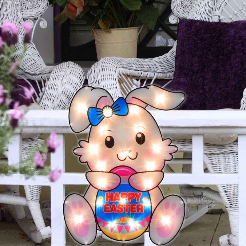 LAMPHOME 17" Lighted Easter Egg Window Silhouette，Bunny with Egg Easter