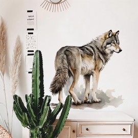 Realistic Wolf Wall Stickers, sacinora Ink Wolf Wild Animal Wall Decals Removable Vinyl Peel and Stick for Living Room Bedroom Sofa TV Background Art Home Decorations
