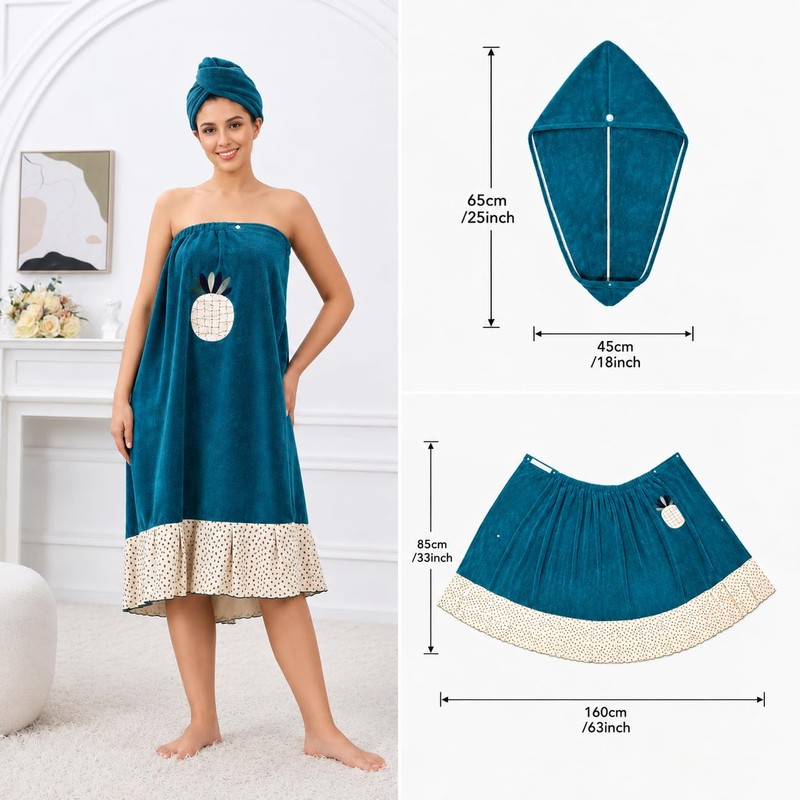 Bonahora Towel Wrap for Women (S-XL), Lightweight Spa Bath Wrap
