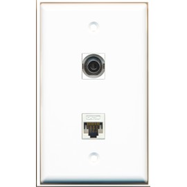 RiteAV 1 x 3.5mm Audio Headphone Jack and 1 Cat5e Ethernet Port Wall Plate - Bracket Included