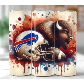 Handmade Bills Football Watercolor Inspired 20oz Tumbler — Fan Stainless Steel Travel Mug