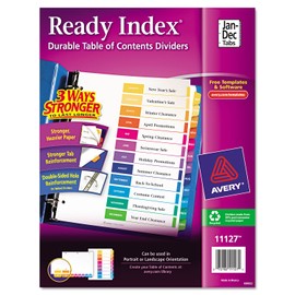 Avery Ready Index Table of Content Dividers for Laser/Inkjet Printers, Jan-Dec, 12-Tab, Multi-Colour, 1 Set, (11127)
