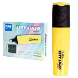 Plus Office Highlighters - Pastel Slanted Tip Marker Pens - Pack of 10 Water Based Highlighters - Pastel (Yellow)
