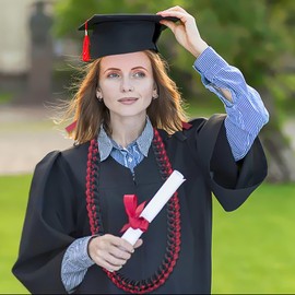 GHGMAO Graduation Lei, Ribbon Lei Necklace for Class of 2025, Braided Necklace Gift Accessories for Women & Men, Maroon and Black Leis for Graduation Student, Parties Decorations