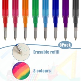Bewudy 8 Pcs Refills, Erasable Pens Refill 0.7, 8 Color Gel Fine Point Retractable Click Pens Refills, Gel Ink Refills Compatible for Drawing Writing Planner and School Supplies (8)