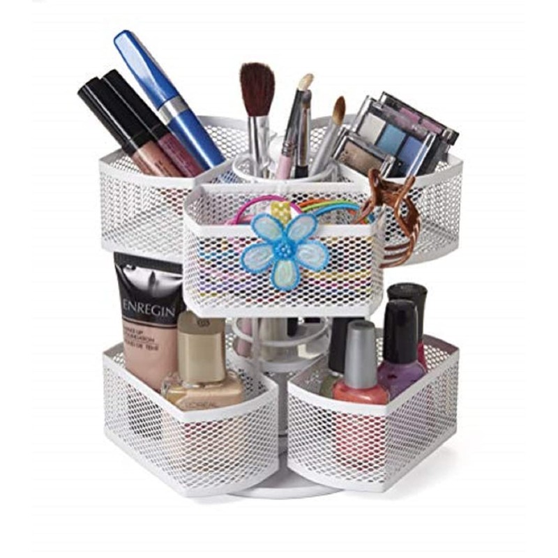 Nifty 2-Tier Cosmetic Organizing Carousel - White Powder Coat Finish,