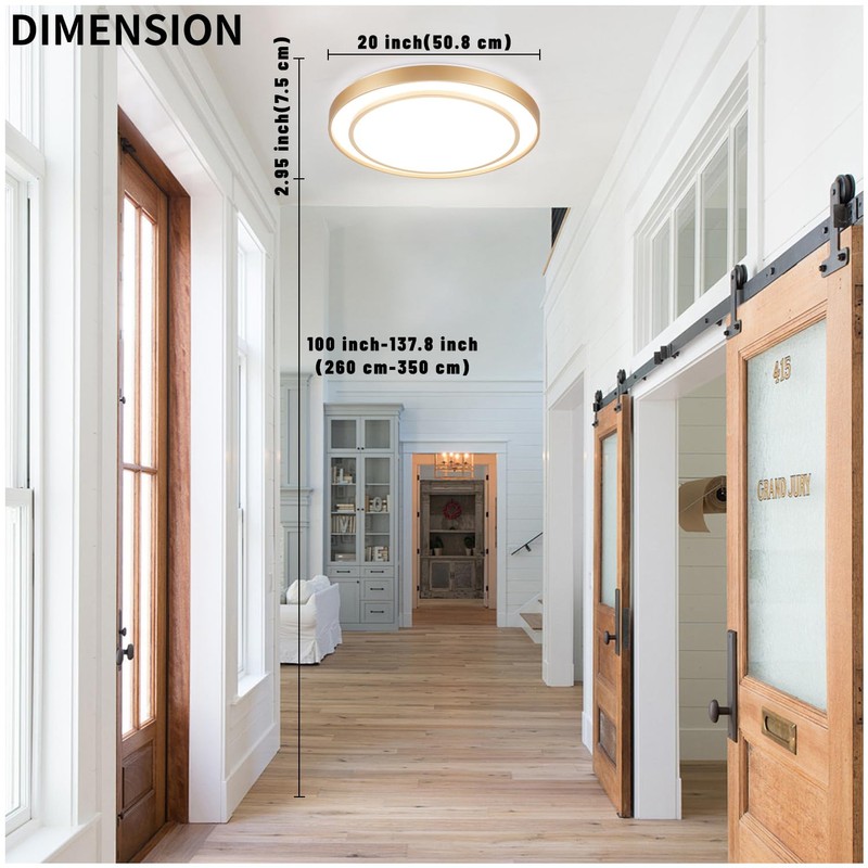 Wheatronic 20 inch Flush Mount Ceiling Light Fixture LED 36W,