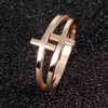 Womens Elegant 18K Rose Gold Stainless Steel Double Cross Ring
