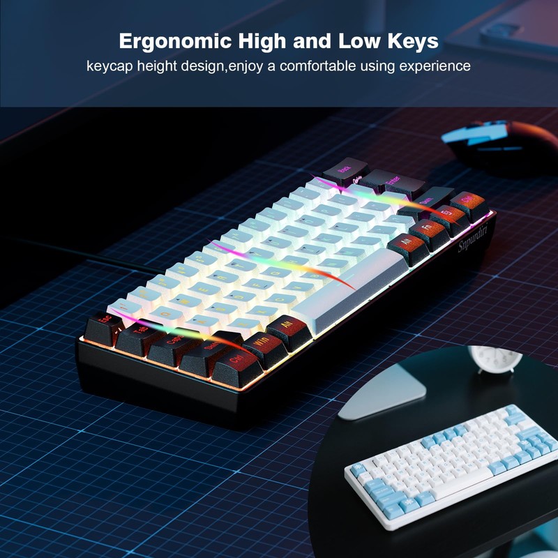 Snpurdiri 60% Wired Gaming Keyboard, 61 Keys RGB Backlit Ultra-Compact