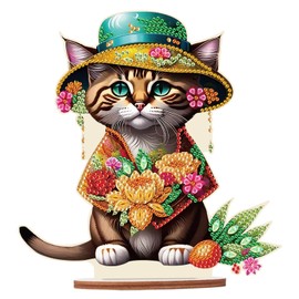 JISHSHAY Diamond Painting Tabletop Decoration DIY Cat Diamond Art Desk Ornament with Acrylic Plate Special Shaped Crystal Diamond Art Kits for Adults Handmade Craft Diamond Kits Art Kits