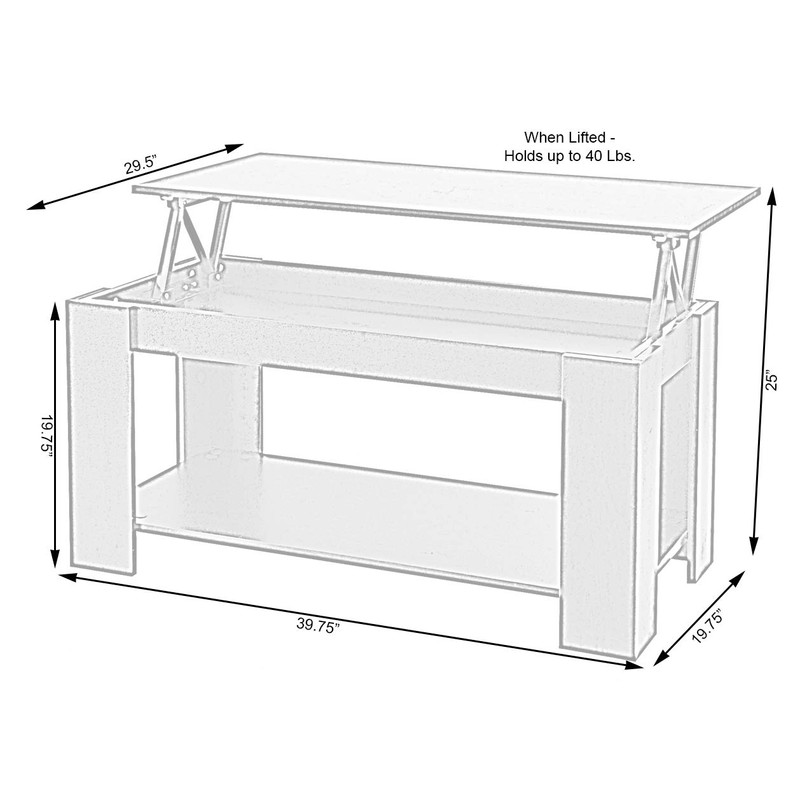 Basicwise Modern Wood Coffee Table with Lift Tabletop, White