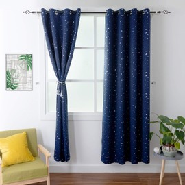 BGment Kids Blackout Curtains for Bedroom - Grommet Thermal Insulated Room Darkening Silver Star Printed Curtains for Living Room, Set of 2 Panels (52 x 84 Inch, Navy Blue)