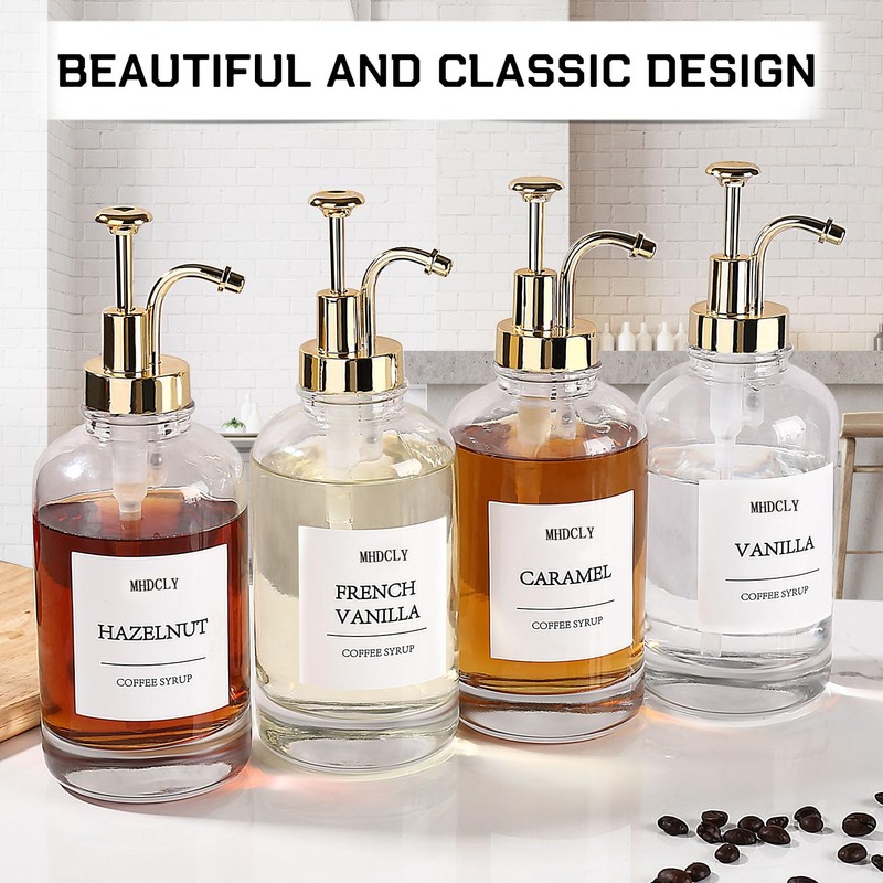 MHDCLY Coffee Bar Accessories, Coffee Syrup Dispenser - 4pack,16.9oz Syrup