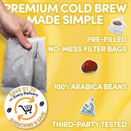 Sarasota Coffee 1905 Cold Brew Coffee Bags | Breakfast Blend Blonde-Medium Roast | 100% Arabica | Smooth & Low Acid | Ground Pouches | Cold Brew Kit Makes 14 Cups | Rich & Smooth Flavor