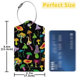 EOBKLAX 2 Pack Luggage Tags for Suitcases,Fantastic Mushrooms Luggage Tag,PU Leather Id Label Luggage Tags with Stainless Steel Loop and Privacy Cover for Women Men Teens Travel