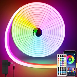 segrass 5 m LED Neon Strip Music Sync IP65 Waterproof Flex LED Strip Neon Rope Lamp Remote Control / App Control RGB LED Strip Neon, DIY Wall Decoration LED Neon Strip for Bedroom Indoor