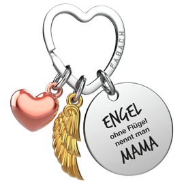 FABACH Best Mum Keyring Guardian Angel Lucky Charm with Heart and Engraving – Best Mum Gifts Keyring – Best Mum Gift Angel Lucky Charm Mother's Day, Angel without wings