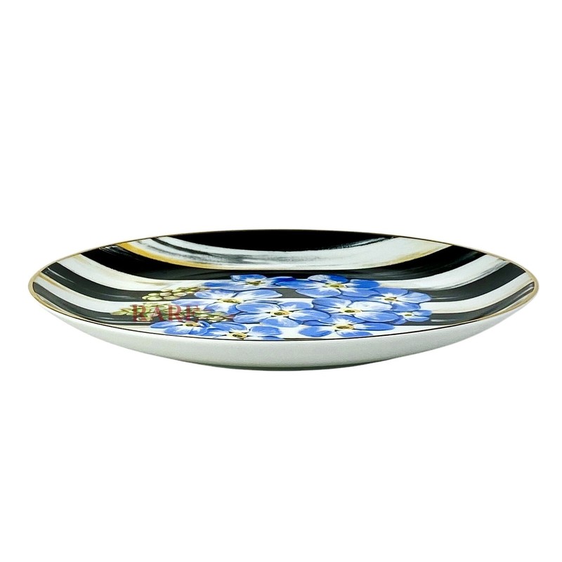 MacKenzie-Childs MacKenzie Childs Thistle & Bee Courtly Stripe 8.25" Forget-Me-Not