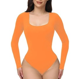 Women Long Sleeve Bodysuit Fashionable Charming Slim Fitting Body Leotard for Dancing L Orange