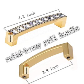 Crystal Glass Drawer Dresser Pull Handles 3.8 Inch Modern U Shaped Cabinet Decoration Handle Golden & Rhinestone Door Cupboard Furniture Pulls Knobs Gold Lsgoodcare