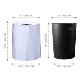 Luxurious Nordic Trash Can - Open Top Geometric Garbage Can - Double Barrel Trash Bin - Waste Basket w/Removable Plastic Bin - Living Room, Bedroom, Bathroom Trash Can - 8L/2.1Gal Garbage Bin, White