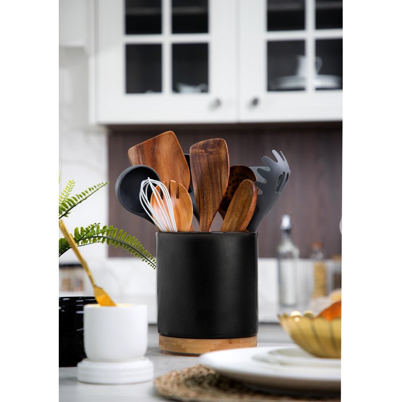 Nucookery 360°Rotating Utensil Holder, 7.2" Kitchen Utensil Crock, Ceramic Cooking