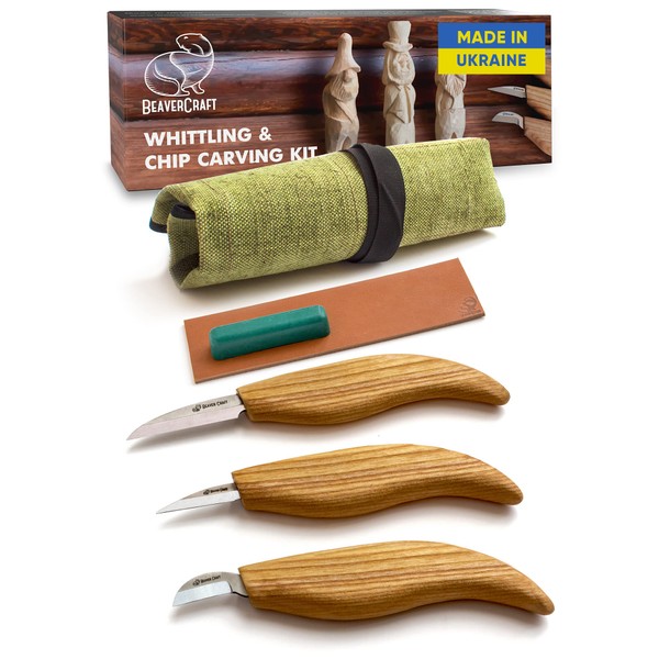 BeaverCraft Wood Carving Kit S15 Wood Whittling Kit for Beginners Kids - Wood Carving Knife Set Whittling Knife Wood Carving Knives Carving Tools