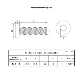 Metuja M6-1.0 x 12mm,20-Pack Black Flat Head Hex Socket Cap Screw Bolts,304 Stainless Steel,Fully Threaded M6 Bolts,Metric Fasteners for Furniture