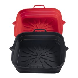 Air Fryer Silicone Pot, Air Fryer Silicone Basket Bowl, Silicone Baking Tray Pots for 3 to 5 Qt for Air fryer Oven Reusable Baking Tray Oven Accessories (Red+Black)