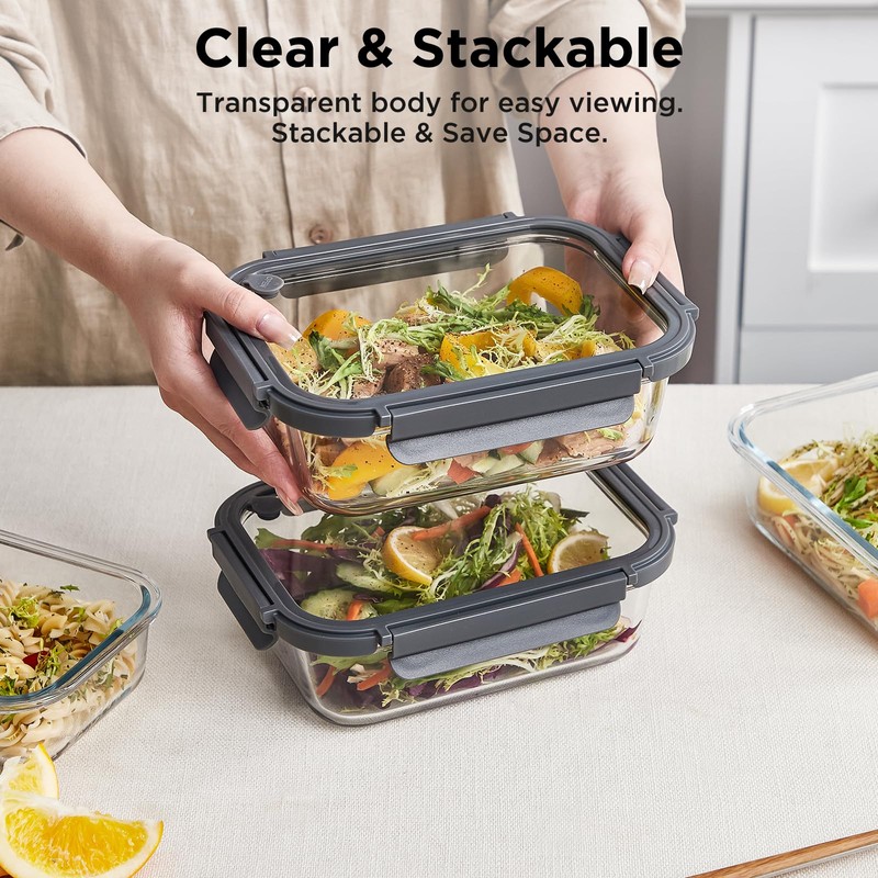 Spreccio Glass Food Storage Containers with Lids, 5 Pack of