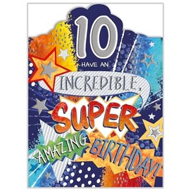 Noel Tatt Boys 10th Birthday Card - Age 10 - Have an Incredible Birthday - Colourful Stars with Foil Details - Eco-Friendly and Recyclable